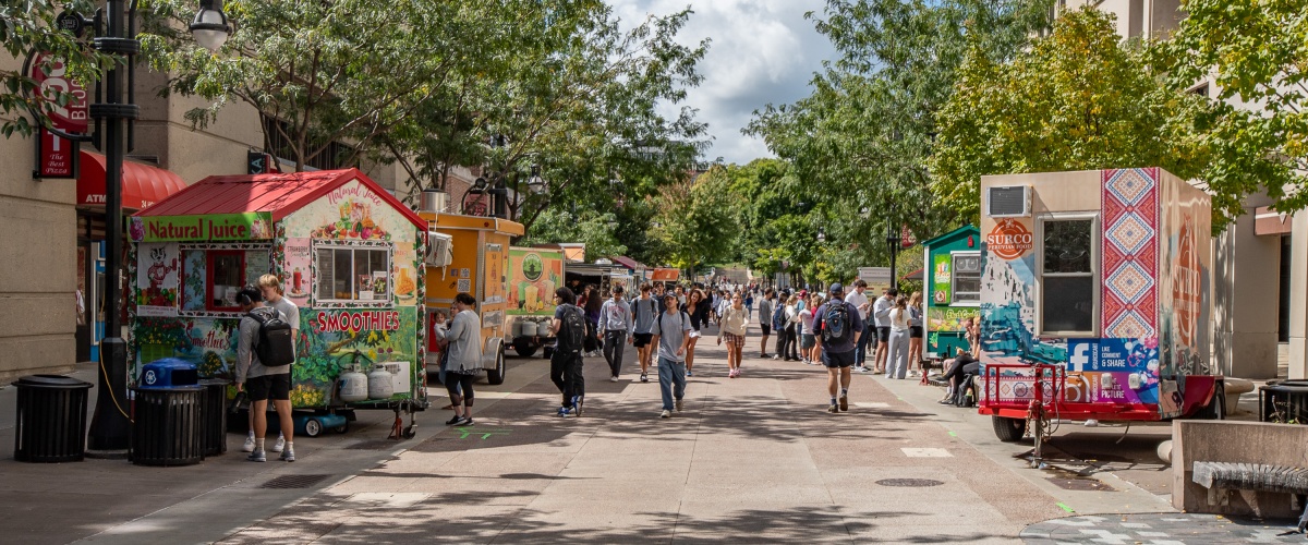 Food carts and crowds on State Street Mall.