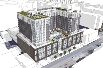 Digital rendering of a new building development.
