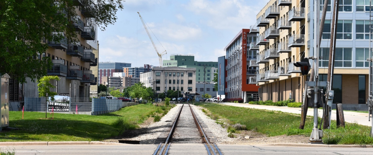 Apartment buildings along rail ways