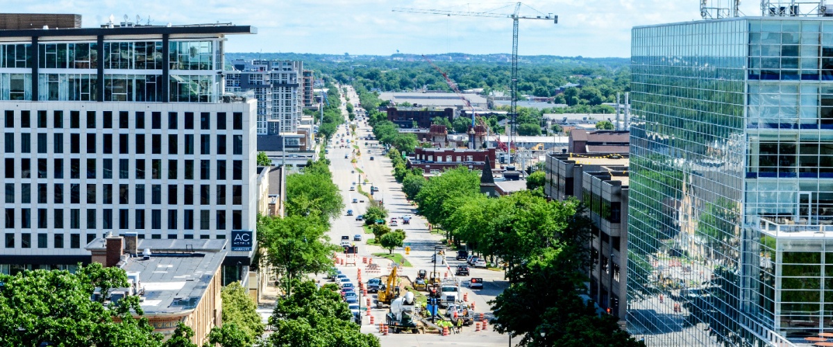 Buildings along large road