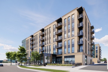 Rendering of new designs for the proposed Park Badger redevelopment, looking southwest down Park Street